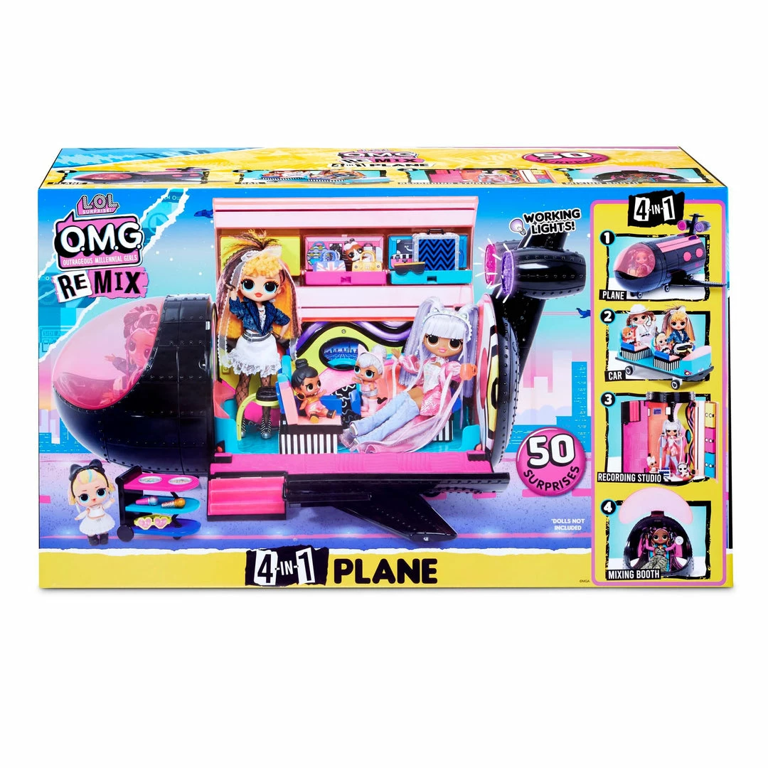 LOL Surprise OMG Remix 4-in-1 Plane Playset Transforms - 50 Surprises Doll Accessories 4 LOL Surprise OMG Remix 4-in-1 Plane Playset Transforms - 50 Surprises Doll Accessories