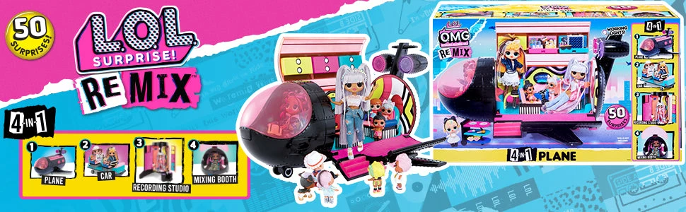 LOL Surprise OMG Remix 4-in-1 Plane Playset Transforms - 50 Surprises Doll Accessories 9 LOL Surprise OMG Remix 4-in-1 Plane Playset Transforms - 50 Surprises Doll Accessories