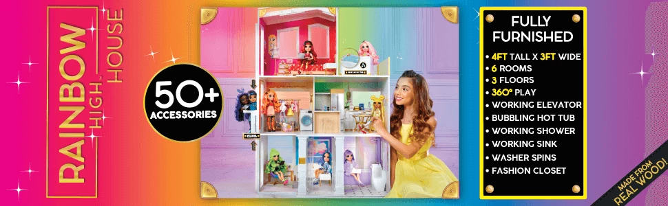 Rainbow High House Playset- 3-Story Wood Doll House (4-ft Tall And 3-FT Wide), Fully Furnished 9 Rainbow High House Playset- 3-Story Wood Doll House (4-ft Tall And 3-FT Wide), Fully Furnished